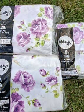 Vintage Wabasso Purple Lavender Rose Double Bed Sheet Set NOS 100% Cotton Cottag